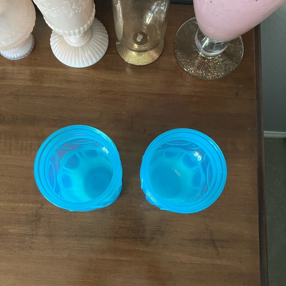 Pair Wheaton Glass Blue Opalescent Glass Bullseye 16 oz. Tumblers 6 3/4" - Picture 3 of 8